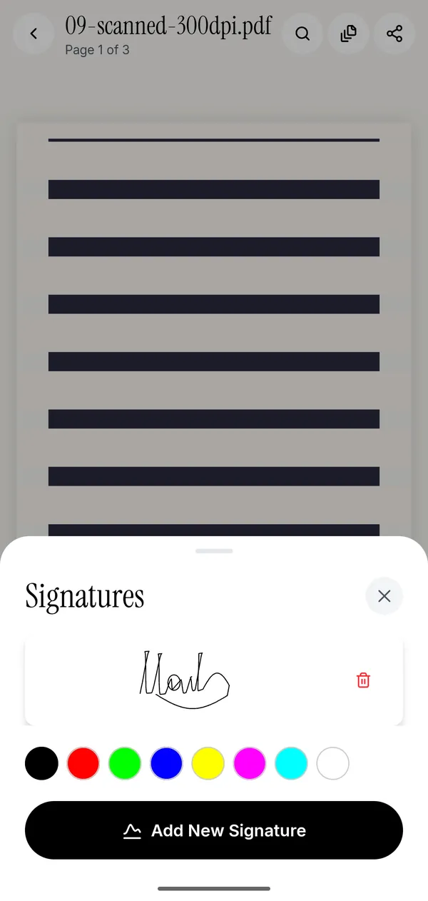 Drawing a signature with a finger in Kyneto PDF before placing it on the page